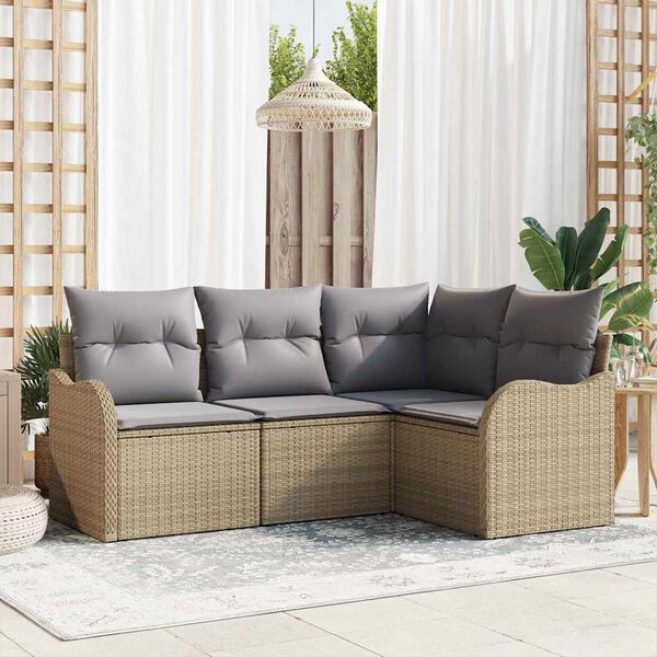 vidaXL Gartensofa-set mit Speicher 4 pcs Beige Poly-Rattan