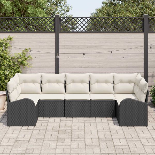 vidaXL Gartensofa-set mit Kissen 7 pcs Schwarz und Weiß Poly-Rattan