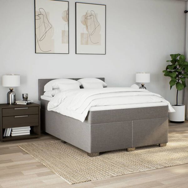 vidaXL Boxspringbett mit Matratze Taupe 140x190 cm Stoff