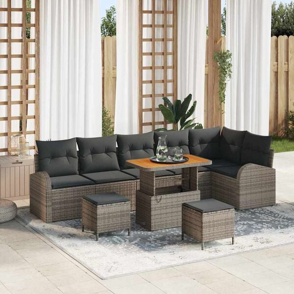 vidaXL Garten-Sofa-Set mit Kissen mit Speicher mit Kissen 9 pcs Grau
