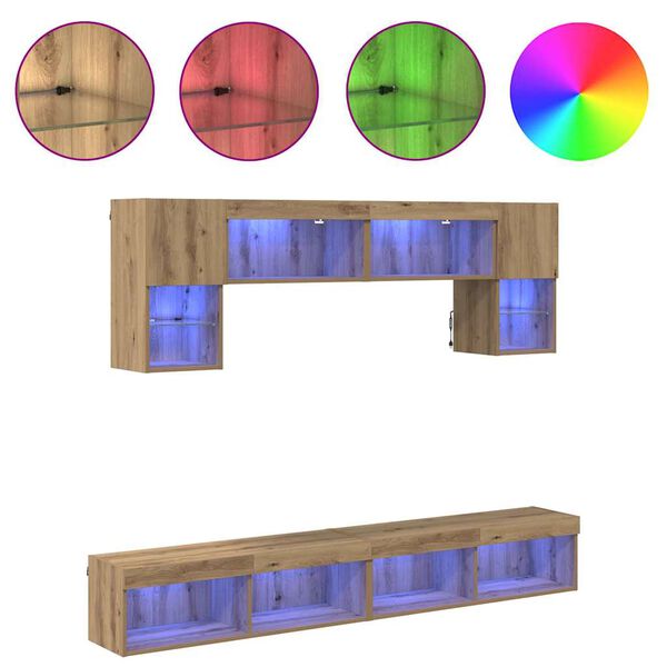 vidaXL TV Wand Einheiten mit LED 6 pcs Artisan-Eiche Holzwerkstoff
