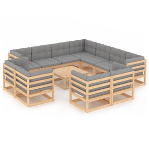 vidaXL 12-tlg. Garten-Lounge-Set mit Kissen Massivholz Kiefer