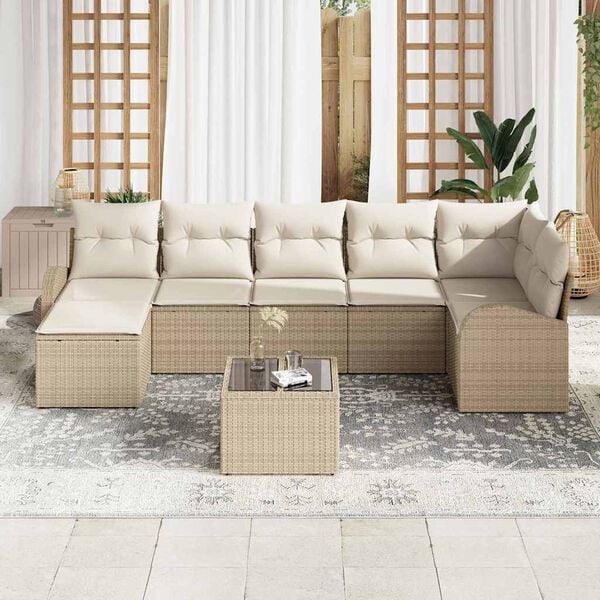 vidaXL Garten-Sofa-Set mit Kissen 8 pcs Beige Poly Rattan