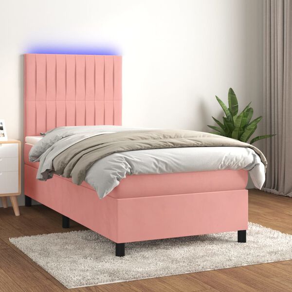 vidaXL Boxspringbett mit Matratze & LED Rosa 90x200 cm Samt