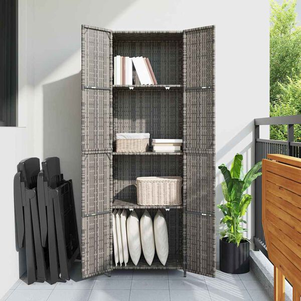 vidaXL Gartenschrank Grau 59x40x180 cm Poly Rattan