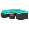 vidaXL 9-teiliges Gartensofa-Set mit Kissen, schwarzes Polyrattan