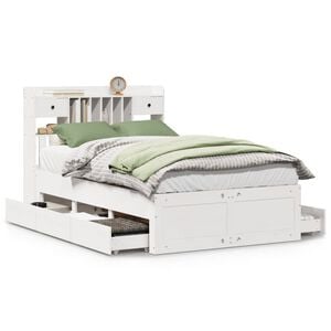 vidaXL Massivholzbett mit Regal ohne Matratze Wei&szlig; 135x190 cm Kiefer