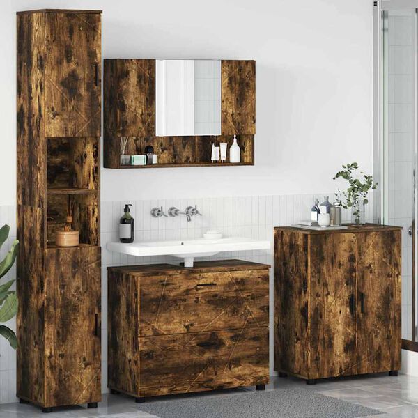 vidaXL Badezimmermöbel Set mit Regal 4 pcs Räuchereiche Holzwerkstoff