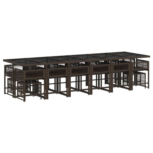 vidaXL 17-tlg. Garten-Essgruppe mit Kissen Braun Poly Rattan