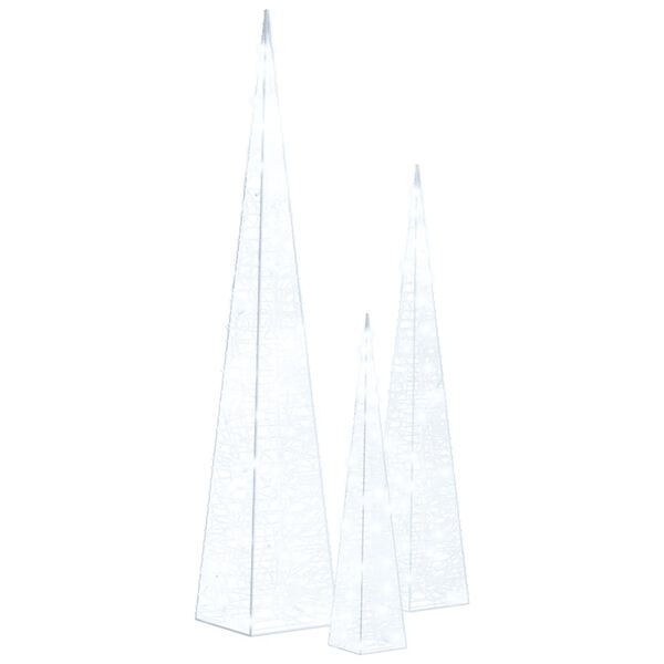 vidaXL LED-Leuchtkegel-Set Acryl Deko Kaltwei&szlig; 30/45/60 cm