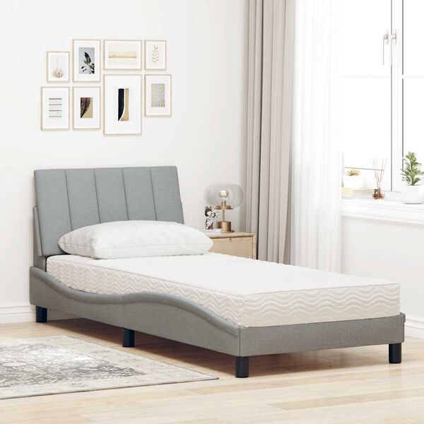 vidaXL Bett mit Matratze "Hanko" Hellgrau 90x200 cm Stoff