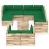 vidaXL 10-tlg. Garten-Lounge-Set mit Kissen Gr&uuml;n Impr&auml;gniertes Holz