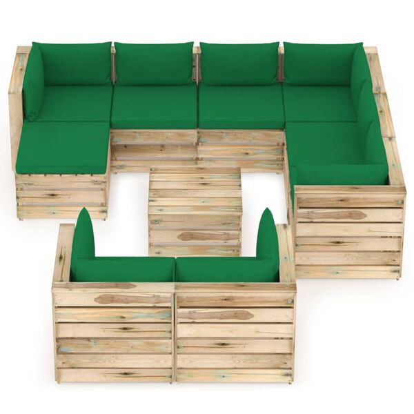 vidaXL 10-tlg. Garten-Lounge-Set mit Kissen Gr&uuml;n Impr&auml;gniertes Holz