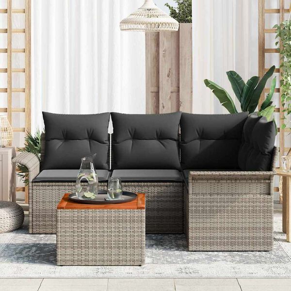 vidaXL Garten-Sofa-Set mit Kissen mit Speicher mit Kissen 5 pcs Grau