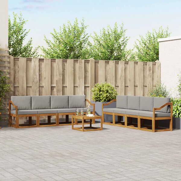 vidaXL Outdoor-Sofagarnitur mit Kissen 9 pcs Nat&uuml;rlich und Hellgrau