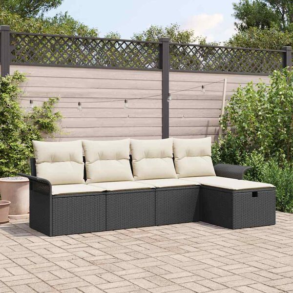 vidaXL Gartensofa-set mit Kissen 5 pcs Schwarz und Creme Poly-Rattan
