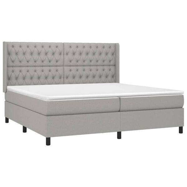 vidaXL Boxspringbett mit Matratze & LED Hellgrau 200x200 cm Stoff