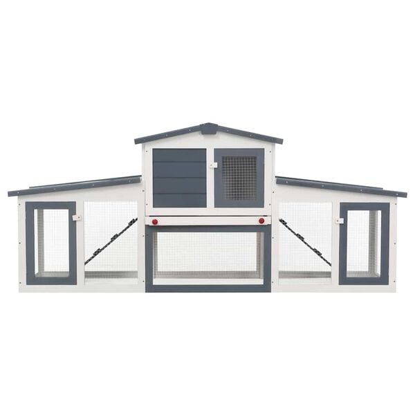 vidaXL Gro&szlig;er Kaninchenstall Grau und Wei&szlig; 201x45x85 cm Holz