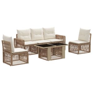 vidaXL Gartensofa-set 6 stk. Beige und Cremewei&szlig; Poly-Rattan