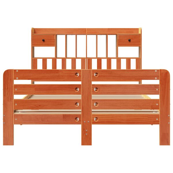 vidaXL Massivholzbett mit Regal ohne Matratze Wachsbraun 140x190 cm