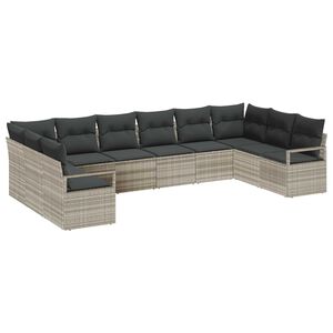 vidaXL Sofa Set mit Kissen 10 pcs Hellgrau Poly-Rattan