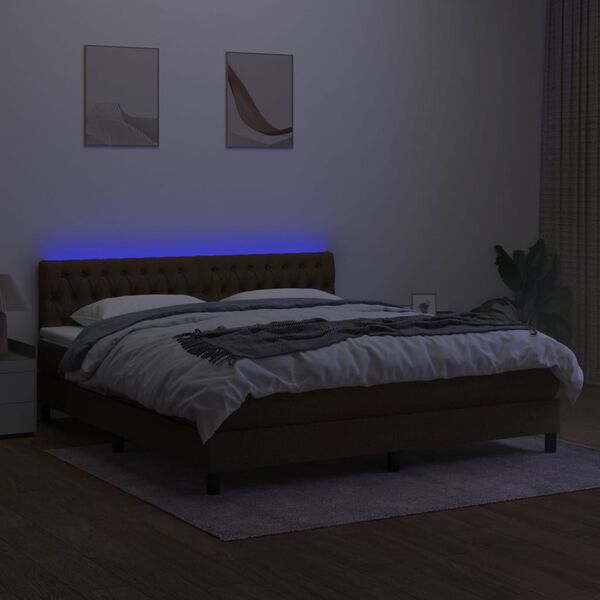 vidaXL Boxspringbett mit Matratze & LED Dunkelbraun 180x200 cm Stoff