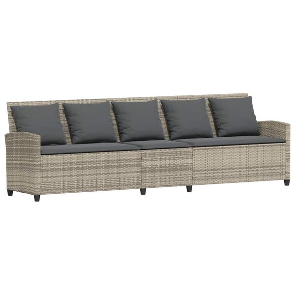 vidaXL Gartensofa 5-Sitzer mit Kissen Hellgrau Poly Rattan