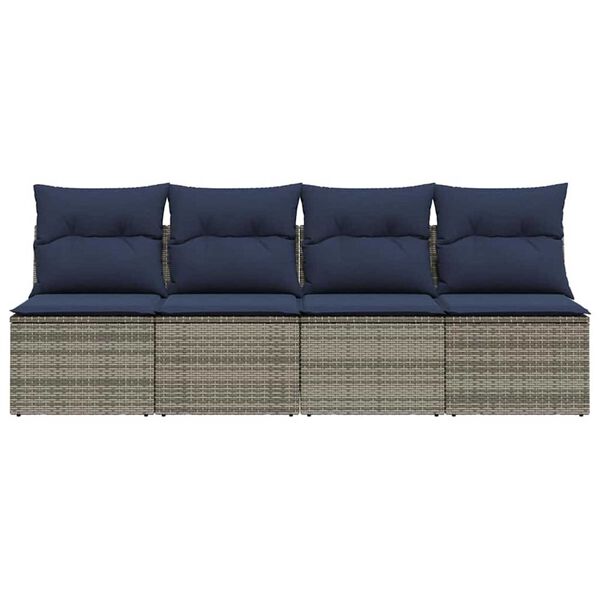 vidaXL | Gartensofa | mit Kissen Grau 220 x 62 x 69cm Poly-Rattan