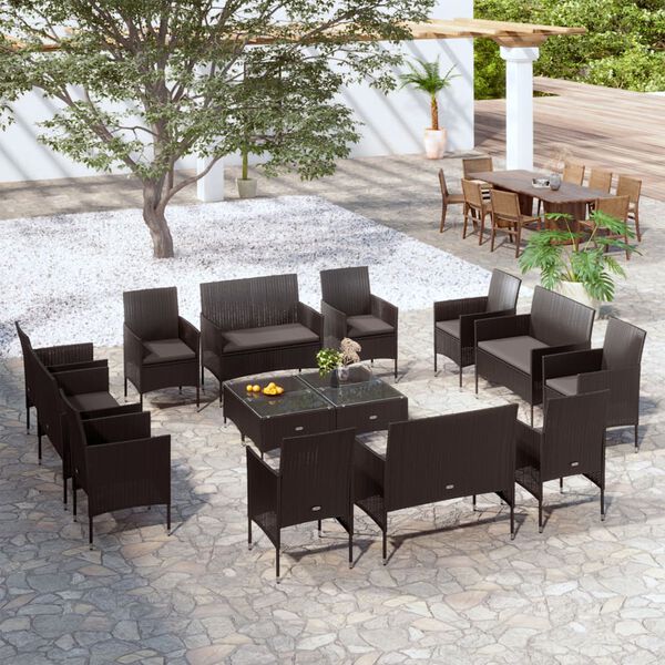 vidaXL 16-tlg. Garten-Lounge-Set mit Auflagen Poly Rattan Schwarz
