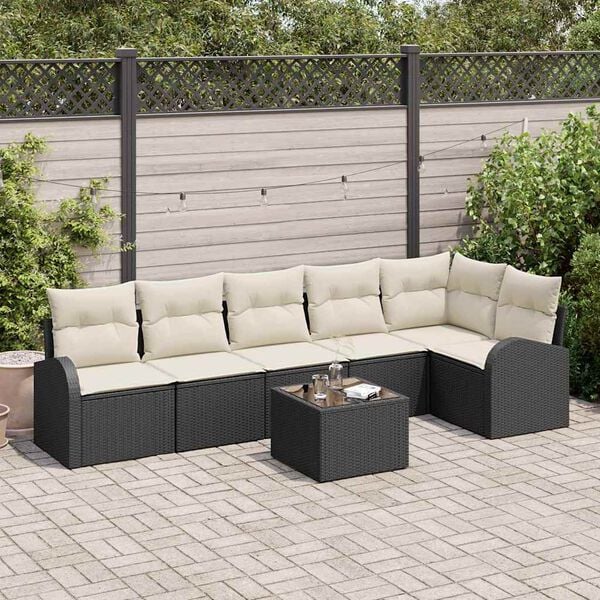 vidaXL Gartensofa-set mit Kissen 7 pcs Schwarz und Wei&szlig; Poly-Rattan