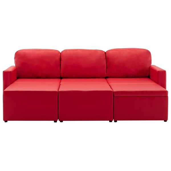 vidaXL Modulares 3-Sitzer Schlafsofa Rot Kunstleder