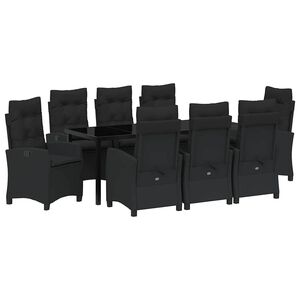 vidaXL Garten Essgruppe mit Kissen 9 pcs Schwarz Poly-Rattan