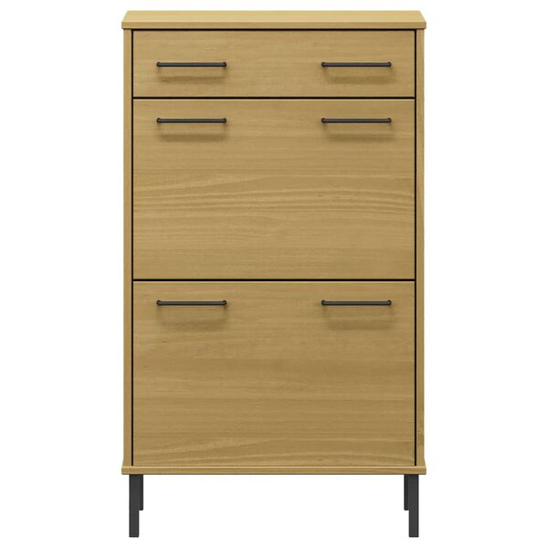 vidaXL Schuhschrank OSLO mit Metallbeinen Braun Massivholz Kiefer