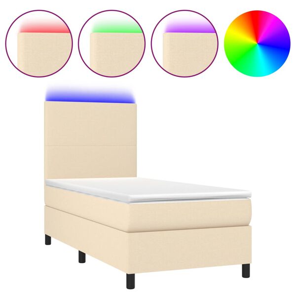vidaXL Boxspringbett mit Matratze & LED Creme 90x200 cm Stoff