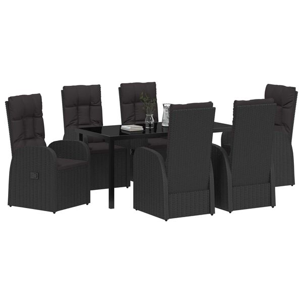 vidaXL Garten Essgruppe mit Kissen 7 pcs Schwarz Poly-Rattan