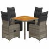 vidaXL 5-tlg. Garten-Bistro-Set mit Kissen Grau Poly Rattan