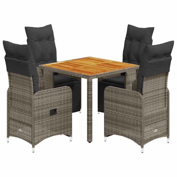 vidaXL 5-tlg. Garten-Bistro-Set mit Kissen Grau Poly Rattan