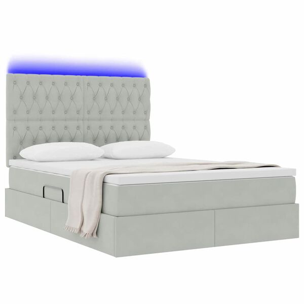vidaXL Bett mit Stauraum und LED mit LED Hellgrau 140 x 190 cm Samt
