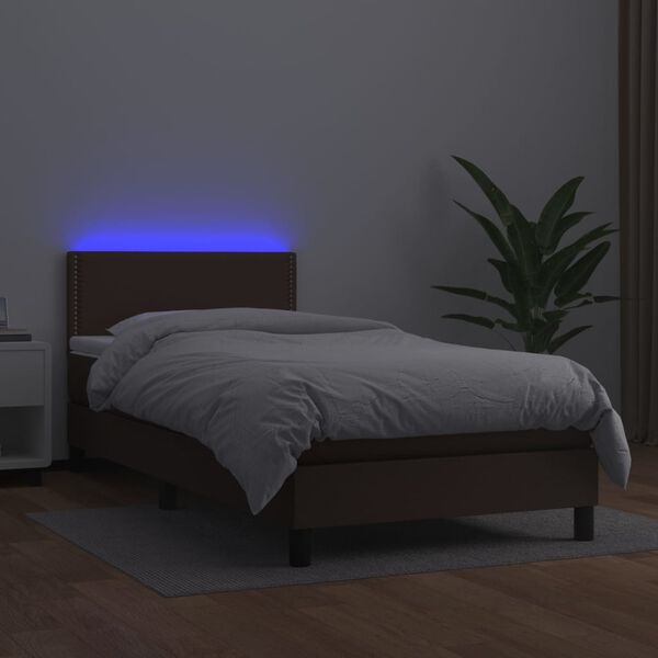 vidaXL Boxspringbett mit Matratze & LED Braun 80x200 cm Kunstleder