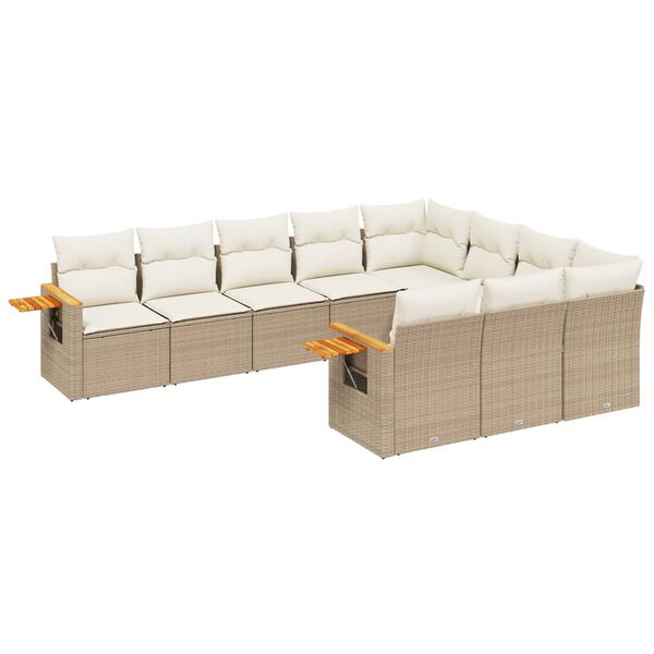 vidaXL 10-tlg. Garten-Sofagarnitur mit Kissen Beige Poly Rattan