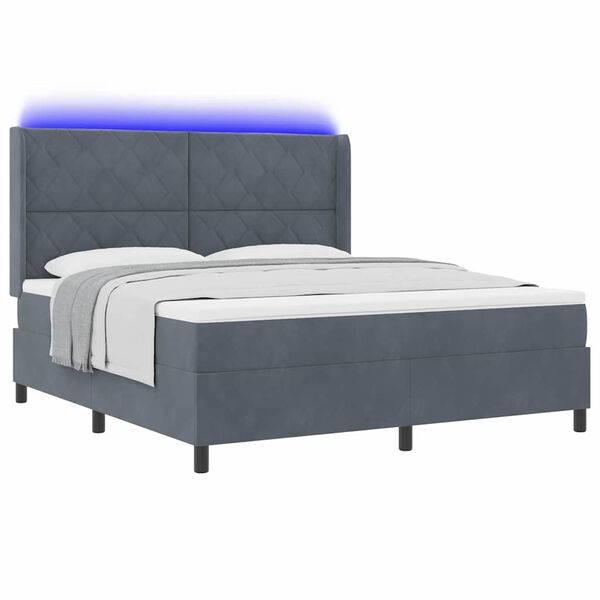 vidaXL LED Boxspringbett mit Matratze Dunkelgrau 180 x 200 cm Samt