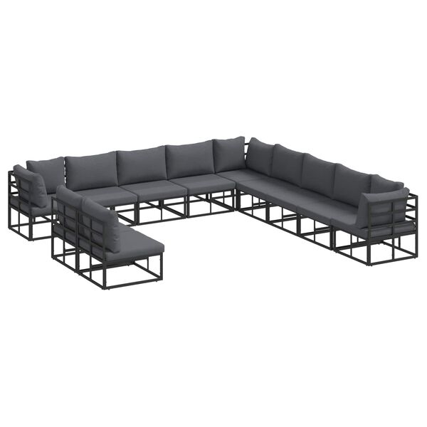 vidaXL Gartensofa-set mit Kissen 11 pcs Schwarz Aluminium