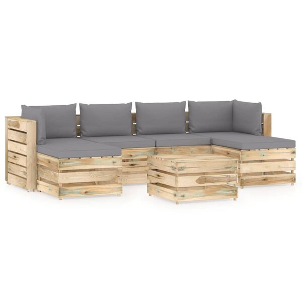 vidaXL 7-tlg. Garten-Lounge-Set mit Kissen Gr&uuml;n Impr&auml;gniertes Holz