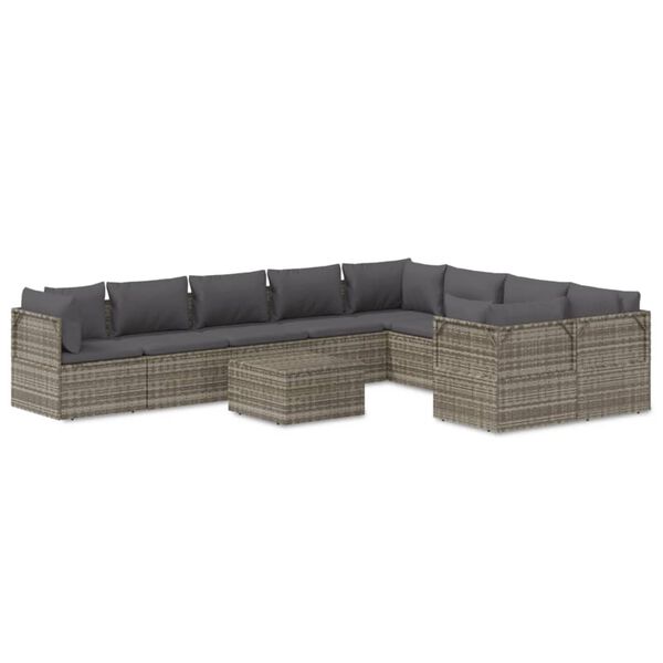 vidaXL 10-tlg. Garten-Lounge-Set mit Kissen Grau Poly Rattan