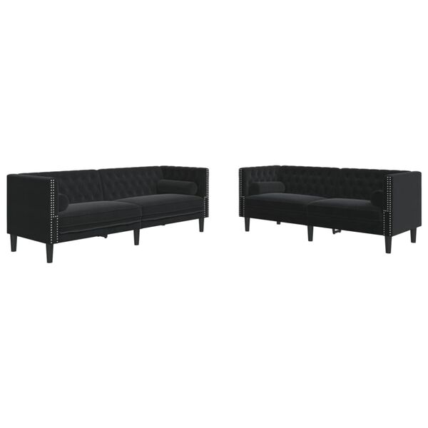 vidaXL 2-tlg. Chesterfield-Sofa-Set mit Nackenrollen Schwarz Samt