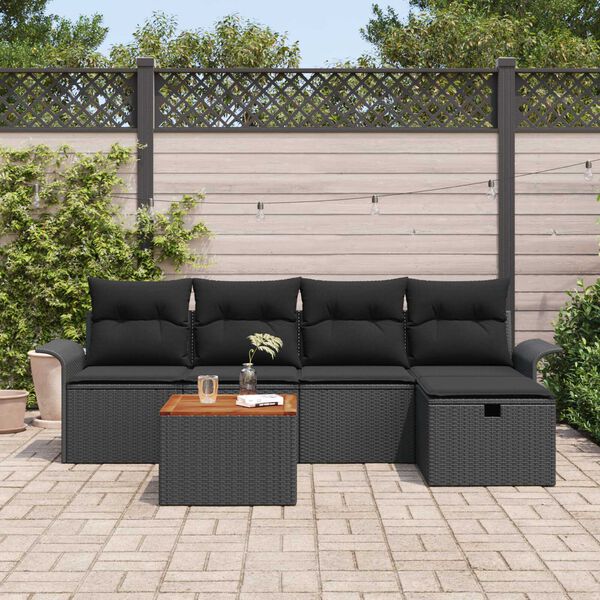 vidaXL Garten-Sofa-Set mit Speicher 6 pcs Schwarz Poly Rattan