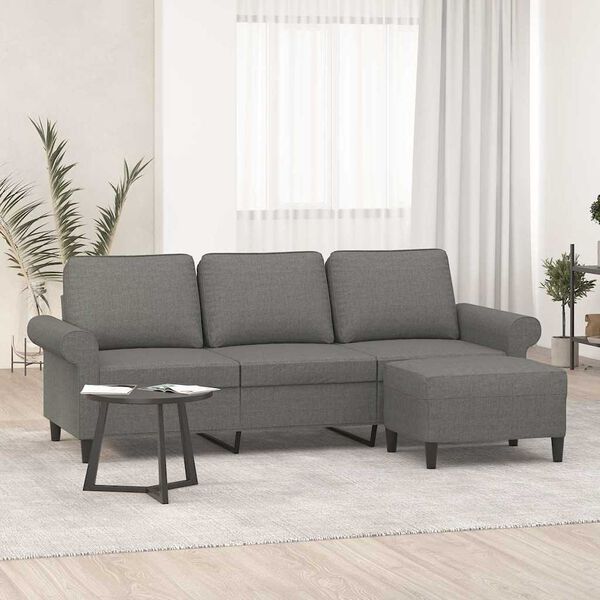 vidaXL 3-Sitzer-Sofa mit Hocker Dunkelgrau 180 cm Stoff