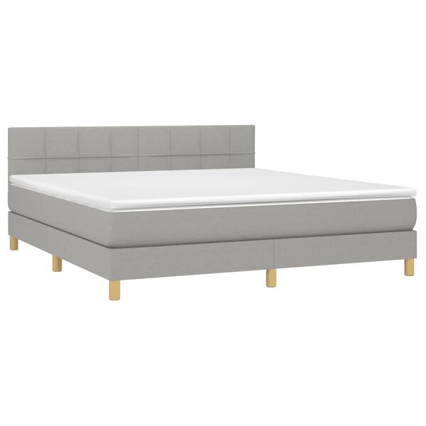 vidaXL Boxspringbett mit Matratze & LED Hellgrau 180x200 cm Stoff