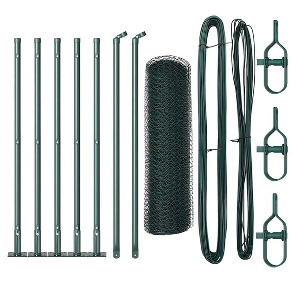 vidaXL Zaun mit Pfosten Grün 0,6 x 10 m PVC-beschichteter Stahl