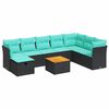 vidaXL 9-tlg. Garten-Sofagarnitur mit Kissen Schwarz Poly Rattan
